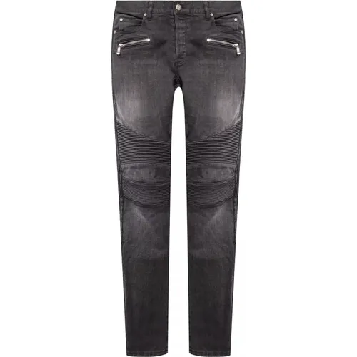 Dark Grey Biker Jeans , male, Sizes: W29, W30 - Balmain - Modalova