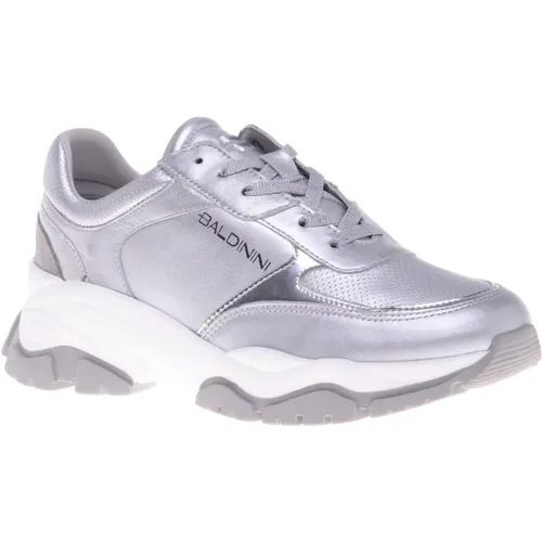 Sneaker in silver nappa leather , Damen, Größe: 39 1/2 EU - Baldinini - Modalova