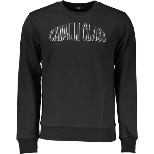 Schwarzer Sweatshirt mit Besticktem Logo - Cavalli Class - Modalova