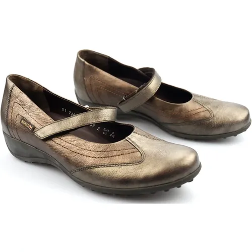 Bronzefarbener Lederschuh mit Klettverschluss , Damen, Größe: 37 1/2 EU - mephisto - Modalova