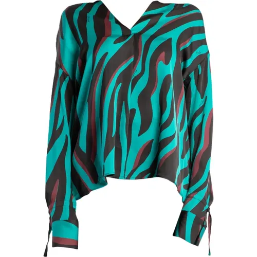 Psychedelic Zebra Print Satin Blouse , female, Sizes: L - pinko - Modalova