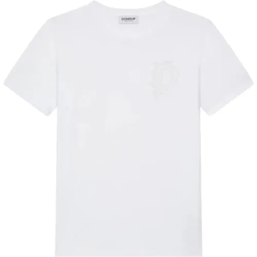 Weißes T-Shirt mit gesticktem Logo , Damen, Größe: L - Dondup - Modalova