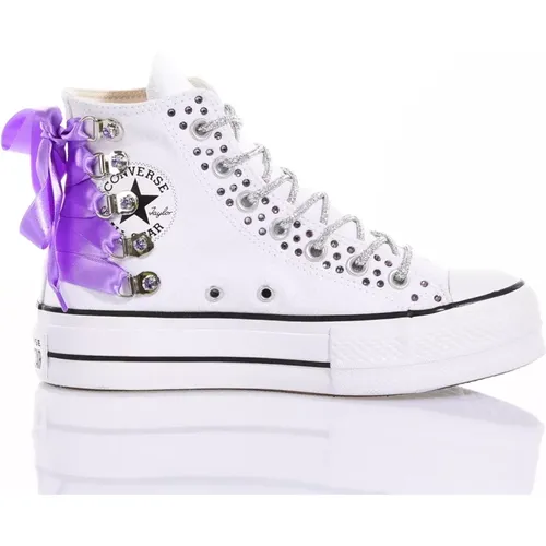 Handgefertigte Weiße Violette Sneakers , Damen, Größe: 36 EU - Converse - Modalova
