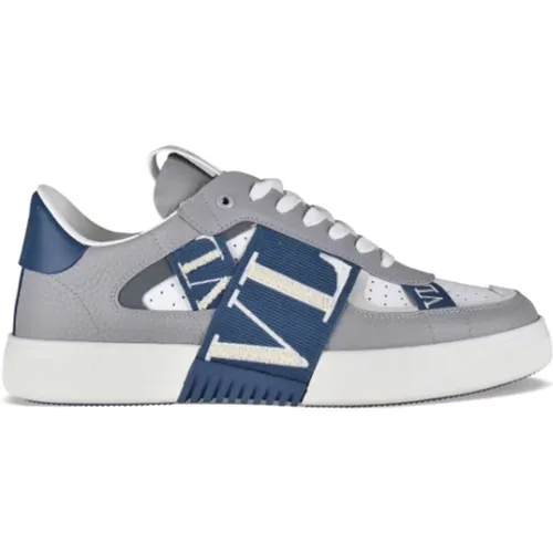 Vl7N Sneakers in Grau-Weiß und Marineblauem Leder , Herren, Größe: 42 EU - Valentino Garavani - Modalova