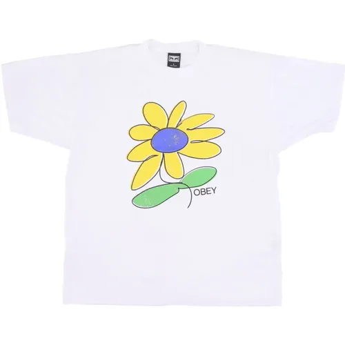 Sonnenblumen Print T-shirt Weiß Herren T-shirt , Herren, Größe: L - Obey - Modalova