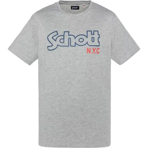 Baumwoll Logo Print T-Shirt , Herren, Größe: M - Schott NYC - Modalova