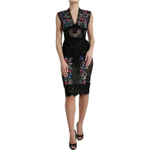 Floral Print Lace Sheath Dress , female, Sizes: XS - Dolce & Gabbana - Modalova