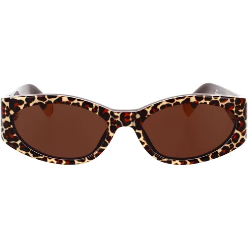 Leopard Print Oval Sunglasses with Dark Lenses , female, Sizes: 55 MM - Jacquemus - Modalova