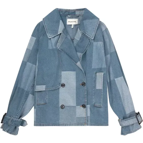 Cool Denim Jacket with Colourblock Pattern , female, Sizes: L, 2XS, M, S, XS - Munthe - Modalova