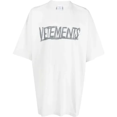 Grey Logo Print T-shirt with Graphic Back , male, Sizes: L - Vetements - Modalova