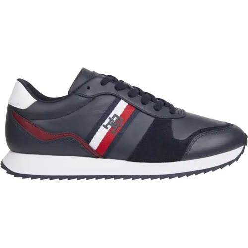 Blaue Ledersneakers , Herren, Größe: 44 EU - Tommy Hilfiger - Modalova