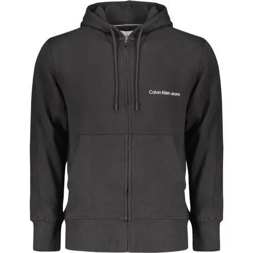 Schwarzer Hoodie mit Reißverschluss und Logo , Herren, Größe: L - Calvin Klein - Modalova