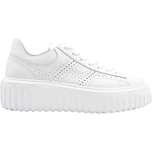 Weiße Leder H-Streifen Flache Schuhe , Damen, Größe: 37 EU - Hogan - Modalova