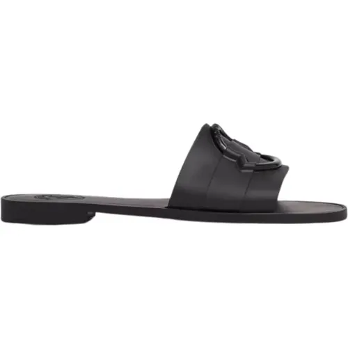 Schwarze Slide Sandalen mit 3D Logo , Damen, Größe: 39 EU - Moncler - Modalova