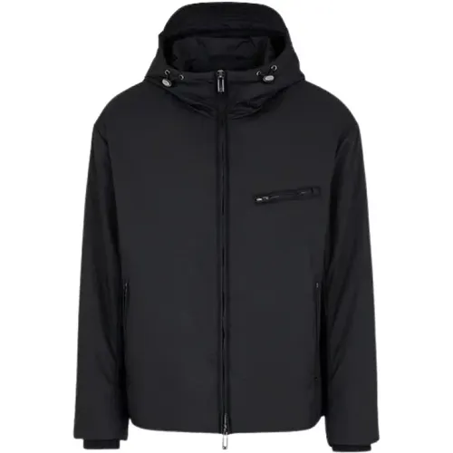 Schwarze Reißverschluss-Kapuzen-Nylon-Blouson-Jacke , Herren, Größe: M - Emporio Armani - Modalova