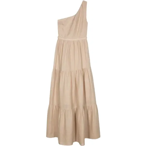 Linen Asymmetric Neck Dress , female, Sizes: S, 2XS - Amotea - Modalova