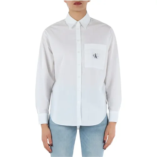 Baumwollhemd mit Frontlogo-Patch , Damen, Größe: XS - Calvin Klein Jeans - Modalova