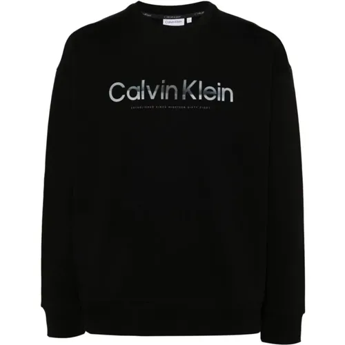 Schwarzer Terry-Cloth Sweatshirt , Herren, Größe: M - Calvin Klein - Modalova