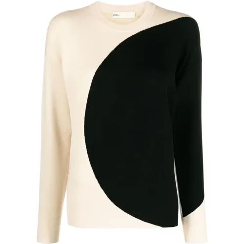 Bicolor Round Neck Knit Sweater , female, Sizes: 2XS, S - TORY BURCH - Modalova