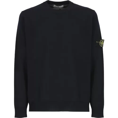 Blauer Crewneck Pullover mit Logo-Patch , Herren, Größe: S - Stone Island - Modalova