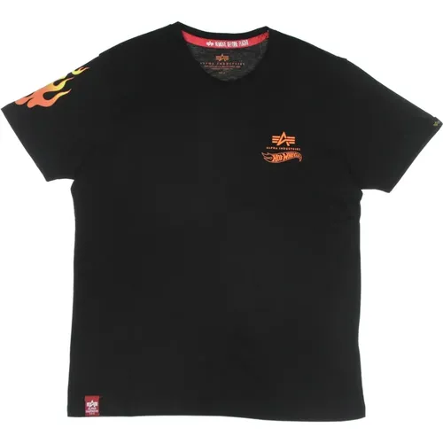 Flame Print Hot Wheels Schwarzes Tee , Herren, Größe: L - alpha industries - Modalova