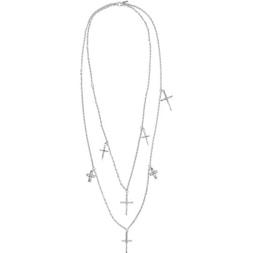 Silver Cross Necklace Multi Double Chain , unisex, Sizes: ONE SIZE - Emanuele Bicocchi - Modalova
