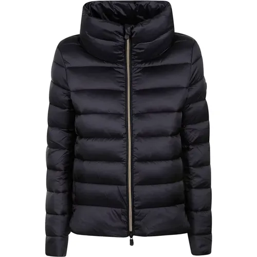 Schwarze Kurze Glänzende Jacke , Damen, Größe: XL - Save The Duck - Modalova