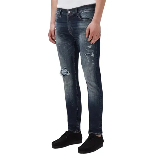 Slimmy Tapered Stretch Tek Downtown Indigo Dark , male, Sizes: W30 - 7 For All Mankind - Modalova