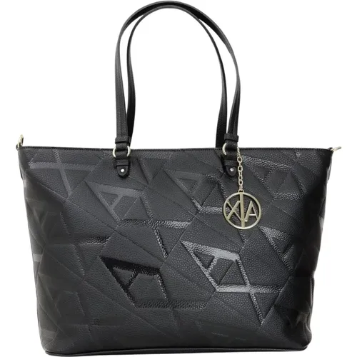 Schwarze Shopper Tasche mit Metall Details , Damen, Größe: ONE Size - Armani Exchange - Modalova