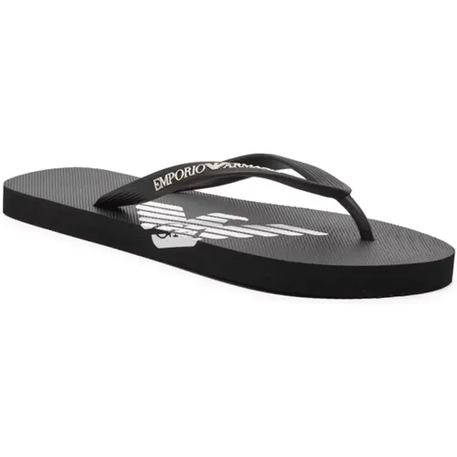 Flache PVC Logo Print Sandalen , Herren, Größe: 40 EU - Emporio Armani - Modalova