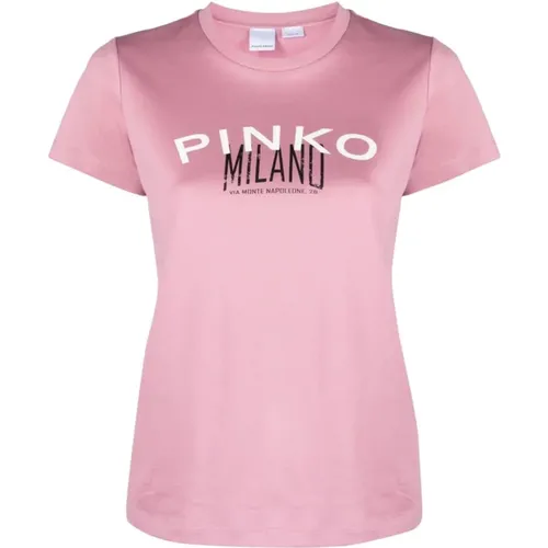 Logo Print Crew Neck T-shirts und Polos , Damen, Größe: M - pinko - Modalova