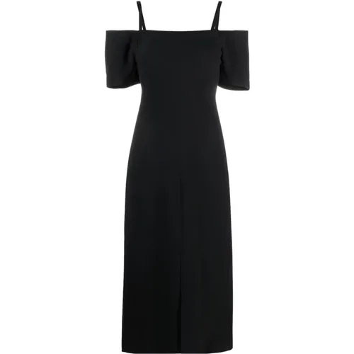 Schwarzes Off-Shoulder Midi Kleid - Victoria Beckham - Modalova