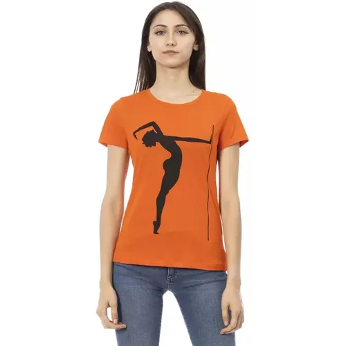 Elegantes Rundhalsausschnitt Tee mit Frontprint , Damen, Größe: M - Trussardi - Modalova