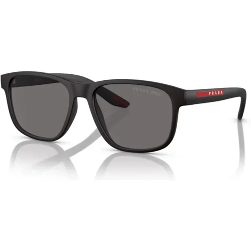 Sporty Rectangular Sunglasses with Red Stripe , male, Sizes: 56 MM - Prada - Modalova