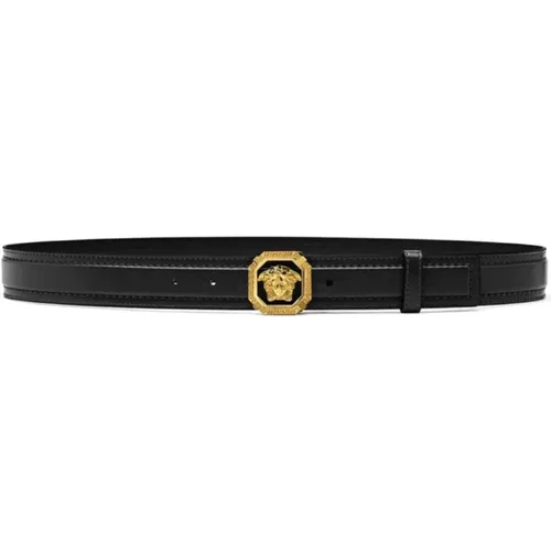 Medusa Schwarzer Ledergürtel , Herren, Größe: 100 CM - Versace - Modalova