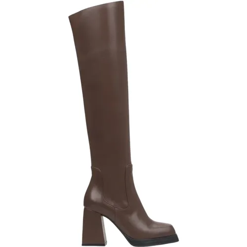 Women`s Saddle Leather Knee-High Heeled Boots Er00112019 , female, Sizes: 6 UK - Estro - Modalova