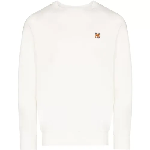 Weißer Pullover mit Logo-Stickerei - Maison Kitsuné - Modalova