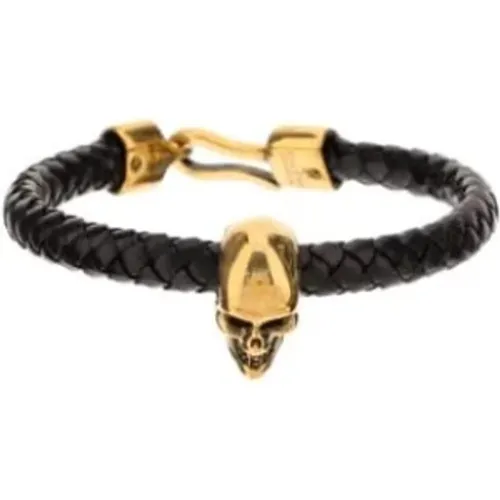 And Gold Skull Leather Bracelet , male, Sizes: ONE SIZE - alexander mcqueen - Modalova