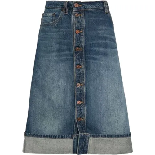 Whiskered Denim Midi Rock mit Schlitz , Damen, Größe: W25 - Victoria Beckham - Modalova