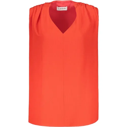 Seidenbluse mit V-Ausschnitt und gerafften Trägern , Damen, Größe: S - Lanvin - Modalova