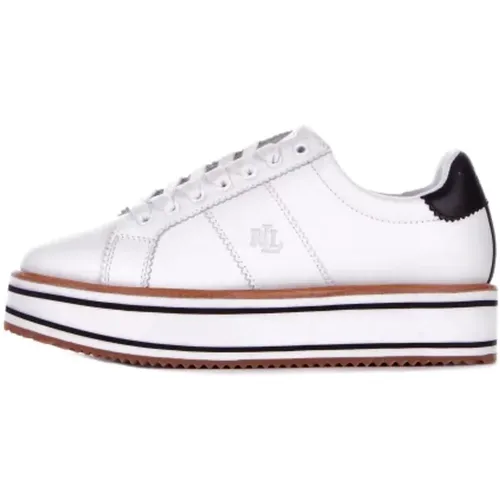 Weiße Leder Sneakers Logo Seite , Damen, Größe: 40 EU - Ralph Lauren - Modalova