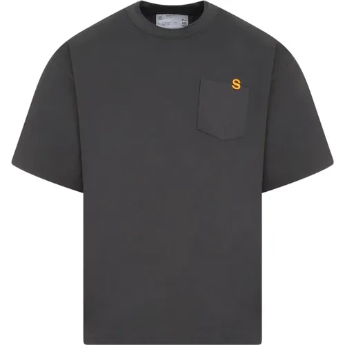 Graues Baumwoll-T-Shirt mit Monogramm , Herren, Größe: L - Sacai - Modalova