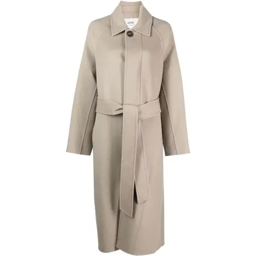 Grey Cashmere and Wool Blend Coat , female, Sizes: S, XS, 2XS - Ami Paris - Modalova