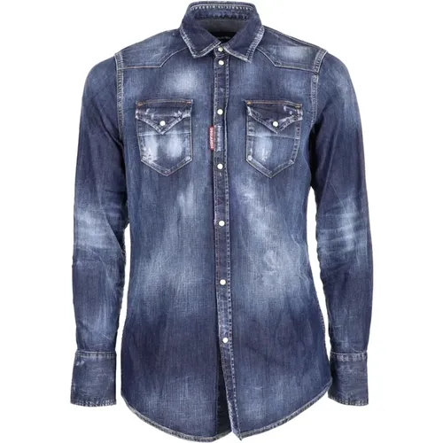 Zerrissenes Denim Hemd , Herren, Größe: M - Dsquared2 - Modalova