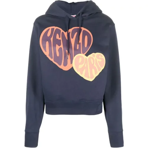 Logo-Flocked Cotton Hoodie , female, Sizes: S, M - Kenzo - Modalova