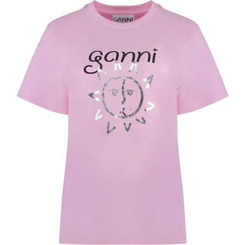Contrasting Print Cotton T-shirt , female, Sizes: M - Ganni - Modalova