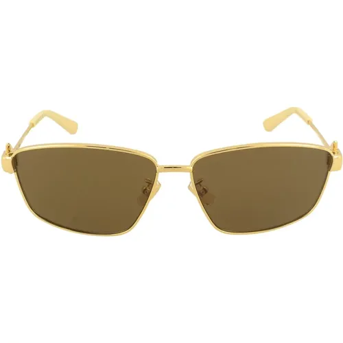 Sonnenbrille,Gold/Braune Sonnenbrille - Bottega Veneta - Modalova