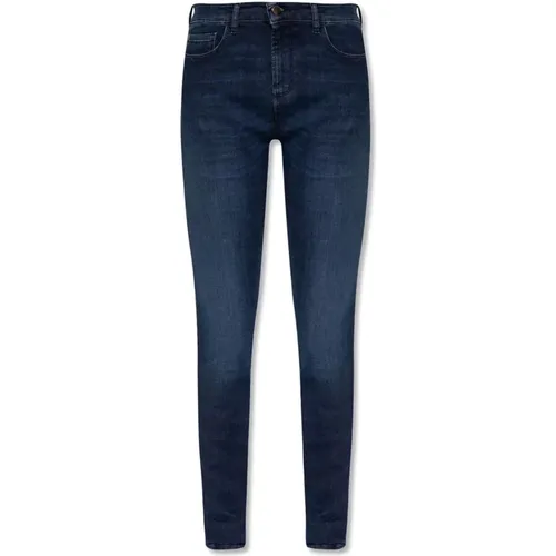 Skinny Fit Denim Jeans mit Lederlogo - Emporio Armani - Modalova