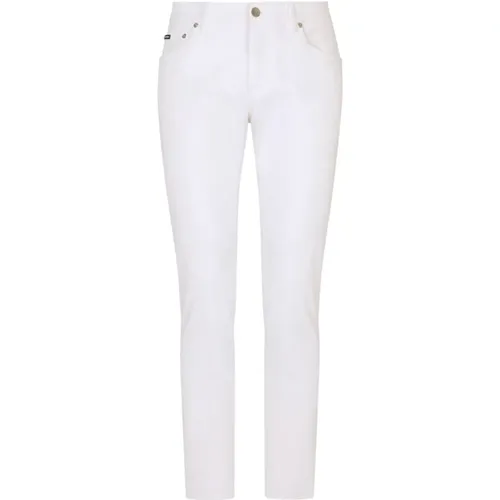 Slim Fit Jeans with Logo Plaque , male, Sizes: M - Dolce & Gabbana - Modalova