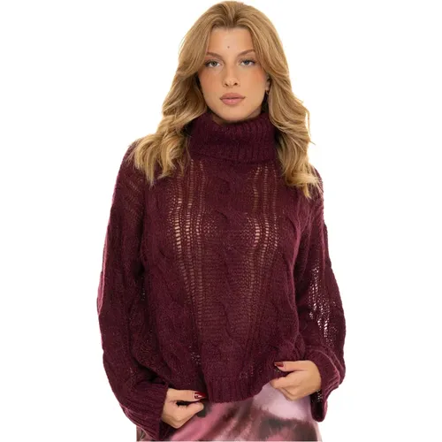 Rollkragen Cable Knit Pullover mit Lurex , Damen, Größe: M - Liu Jo - Modalova